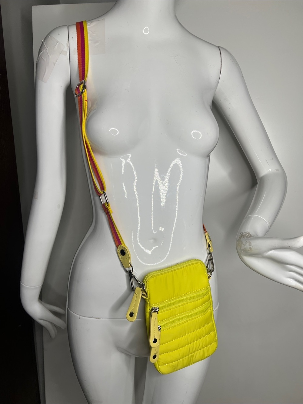 Sondra Roberts Squared Bright Chartreuse Yellow Quilted Crossbody Phone Bag